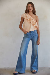 One Shoulder Layered Sleeveless Ruffle Trip Top