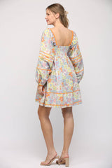 SQUARE NECK LINE FLORAL PRINT COTTON BABYDOLL DRESS