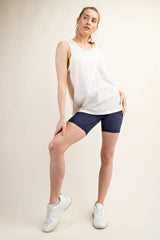 COTTON LYCRA OVERSIZED SLEEVELESS TOP: Bone