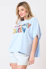 'Birthday Queen' Sequin Top - light blue