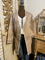 Whip stitch wrap coat-taupe