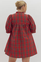 Holiday Plaid Puff Sleeve Dress