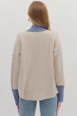 2 tone ecru/light blue sweater