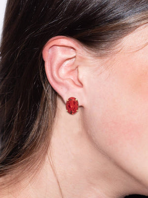 Red Crystal Oval 10K Gold Stud Earrings: Red