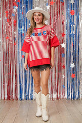 'America' Towel & Rhinestone Embroidery Stripe Tee