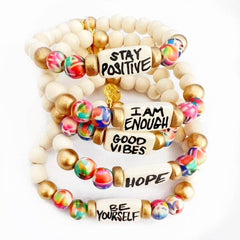 Small Affirmation Word Beaded Bracelets Inspirational - Abstract