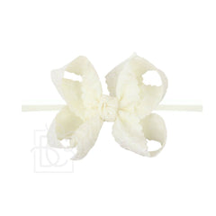 1/4" PANTYHOSE HEADBAND W/ SCALLOPED EDGE LACE FLOWER BOW: 3.5" Medium