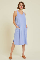 WASHED SLEEVELESS CASUAL DRESS: PERIWINKLE