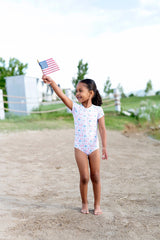 Zoey Swim in Patriotic Flags | UPF 50 One Piece Swimwear