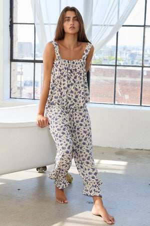 Embroidered Dot Ruffled Pajama Tank & Pants Sets