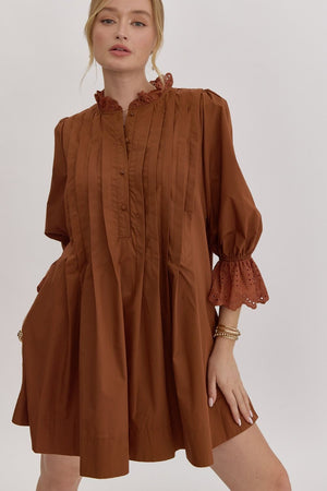 Rust Ruffle Collar Dress