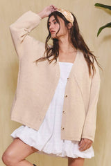 Open Front Slouchy Sweater Cardigan: Taupe