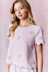 Striped short set with bow detail