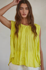 Button Down Sleeveless Top With Shirring Detail