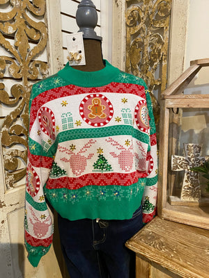 QOS Christmas needlepoint Gingerbread sweater