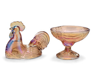 Glass amber rooster dish