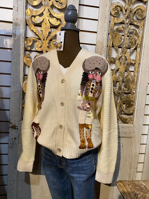 Ivory raven haired nutcracker shard sequin cardigan