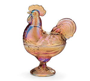 Glass amber rooster dish