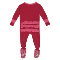 Kickee- Crimson ruffled footie