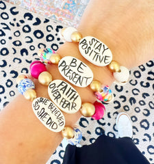 Affirmation Word Beaded Bracelets Inspirational - Abstract - Large Oval