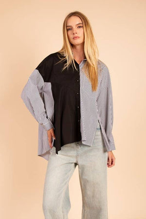 Asymmetrical Monochrome Button-Up Shirt