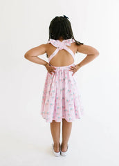 Rosita Dress in Pink Flags | Girls Pocket Twirl Dress