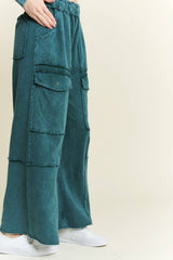 MineralWash Multi pockets Wide Leg Terry Pants With Matching Top