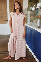 Textured Wide Leg Button-up Loose Fit Jumpsuit: PEACH