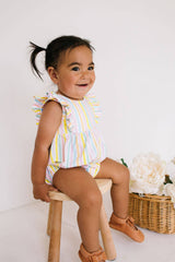 Amelia Romper in Pastel Stripe- Baby Girl Bubble