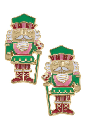 Nutcracker Enamel Stud Earrings in Pink/Green/Red