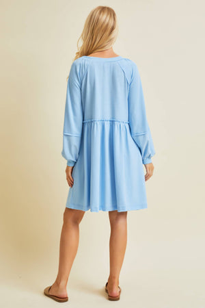 FLOWY FLARE BABYDOLL DRESS WITH POCKETS: SKY