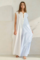 Seersucker Color-Block Wide Leg Jumpsuit