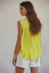 Button Down Sleeveless Top With Shirring Detail