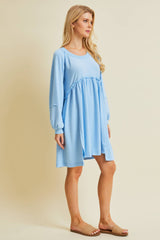 FLOWY FLARE BABYDOLL DRESS WITH POCKETS: SKY