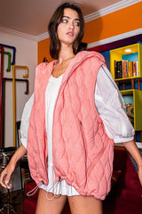 Quilted Hooded Zip-up Vest: Coral