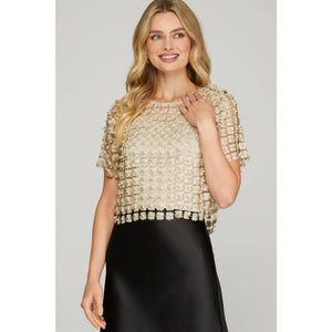 LUREX CROCHET LACE PEARL BEADED TOP