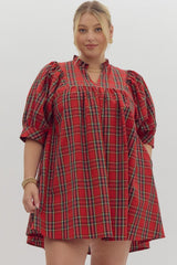 Holiday Plaid Puff Sleeve Dress