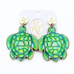 Green Sea Turtle Dangle Earring Coastal Beach Spring Summer