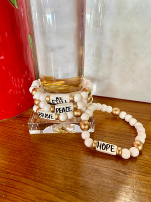 Affirmation Word Beaded Bracelets Inspirational - white/gold