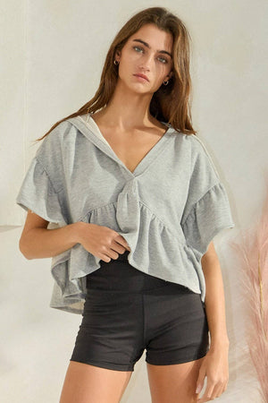 Short Sleeve Ruffled Hoodie Crop Top