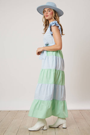 Belted Color Block Maxi Dress