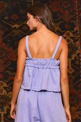 Contrast Self Tie Front Solid Terry Tank Top with matching bottoms in Blue Iris