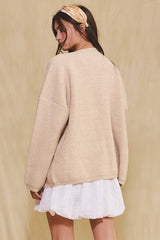 Open Front Slouchy Sweater Cardigan: Taupe