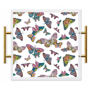 Butterfly Kisses Acrylic Tray With Gold Handles