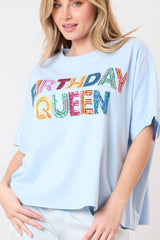 'Birthday Queen' Sequin Top - light blue