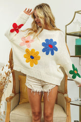 FLOWER CROCHET EMBROIDERY SWEATER