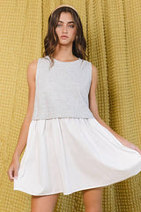 Contrast Color-block Oversize Sleeveless Mini Dress
