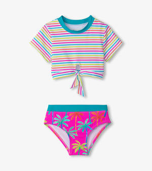 Painted palms short sleeve tankini
