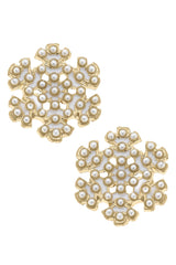 Pearl Studded Enamel Snowflake Stud Earrings in Ivory