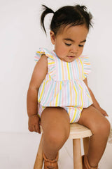 Amelia Romper in Pastel Stripe- Baby Girl Bubble